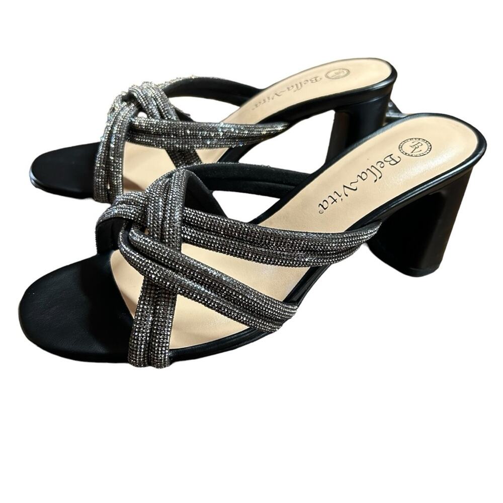 Bella Vita Carmen Dressy Slide Sandals Glitzy Sparkly Block Heel NEW Size 7.5 W